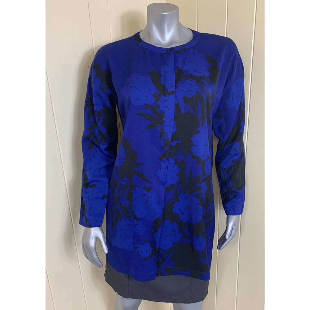 Women's Joe Fresh Long Sleeve Lightweight Tunic Blue Black Size M Long Pockets